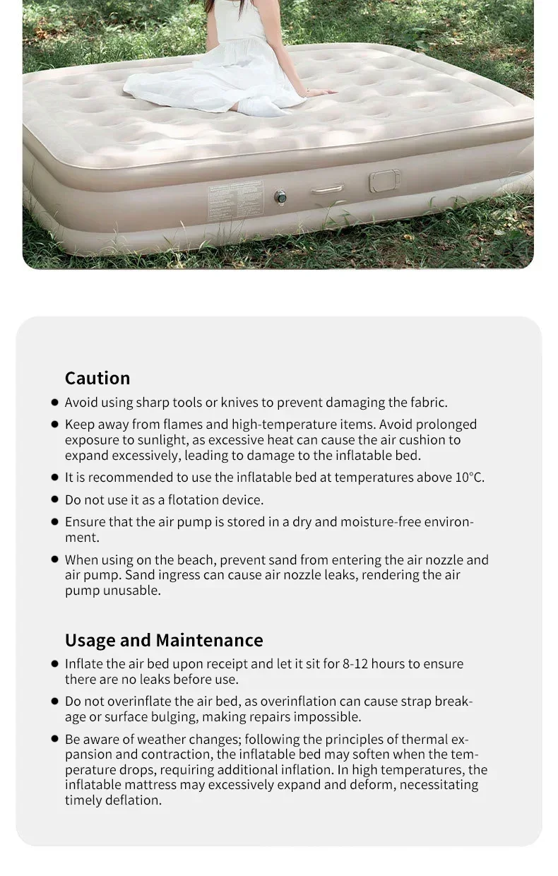 New Air Mattress Built-in Pump Self-inflating Mat Cushion Outdoor Tent Inflatable Bed Double Sleeping Pad for Camping or Indoor