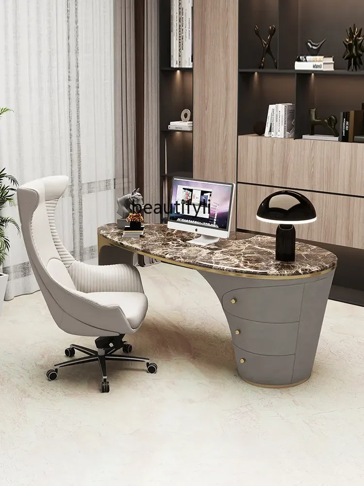 

zxItalian Style Light Luxury Modern Minimalist Bedroom Storage Chest of Drawers Integrated Home Study Desk Computer Table andCha