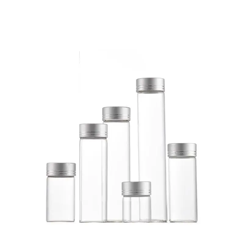 Transparent Glass Bottle Dia.30mm 15ml 25ml 30ml 40ml 50ml Silver Line Screw Lid Empty Essential Oil Vials Sample Refill Bottles