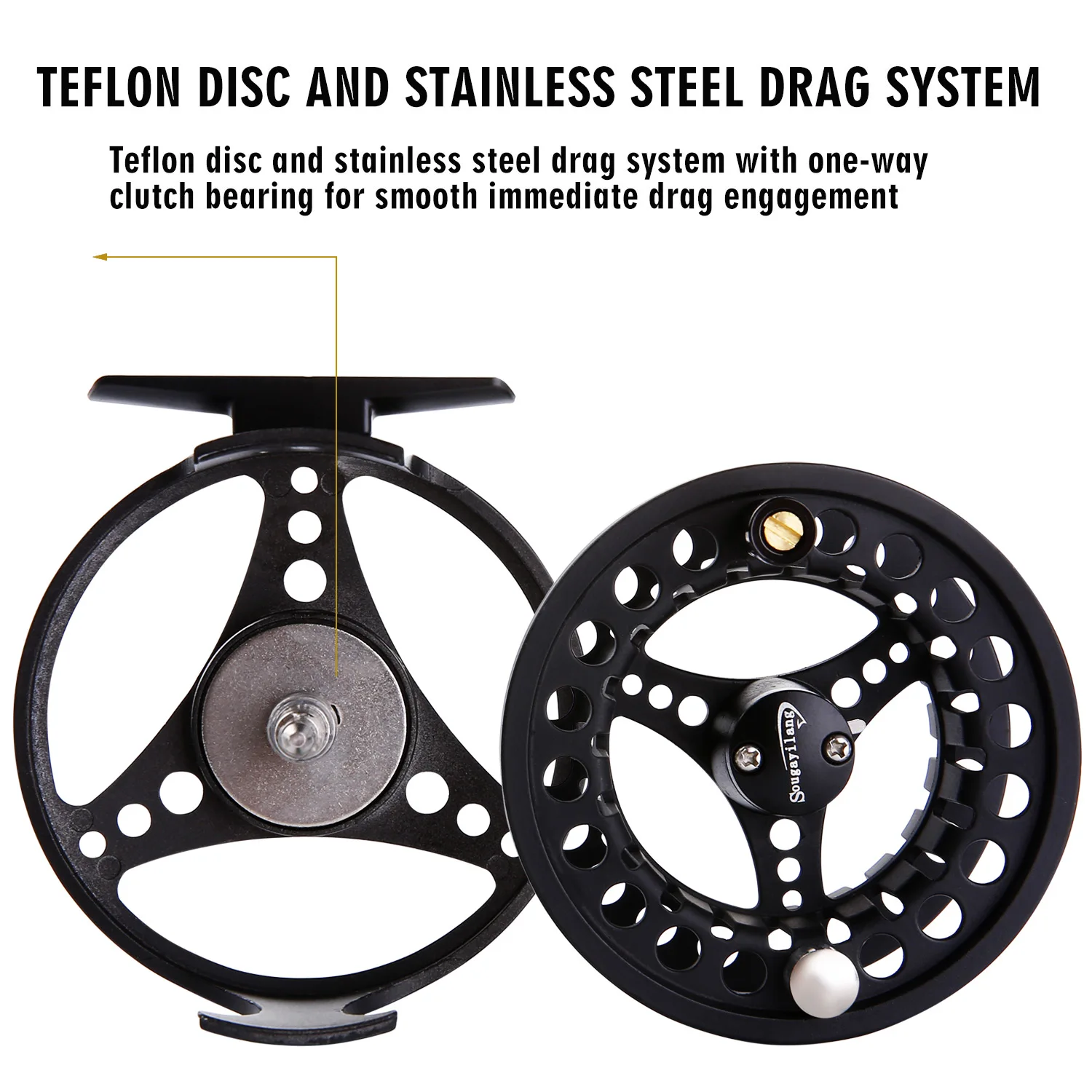 aliexpress fly reel Sougayilang Fly Fishing Reel CNC Machined Aluminium Alloy Body Stainless  Steel Main Shaft Non-slip Drag Knob 5/6 Fly Reel Pesca