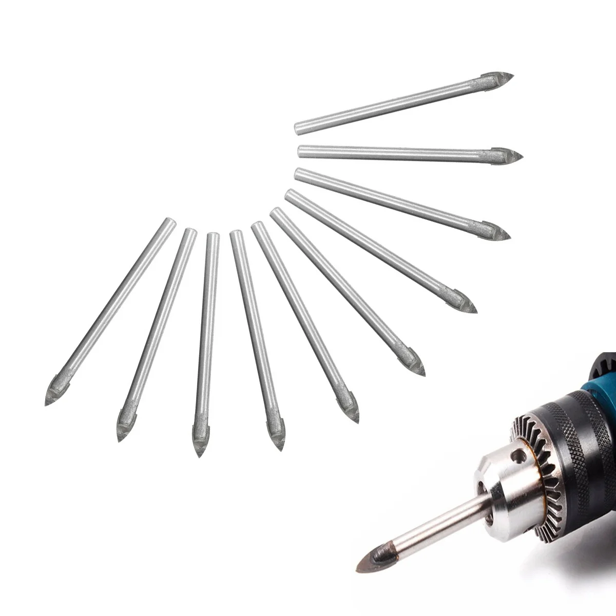 10Pcs Alloy Drill Bits 6Mm Premium Tile Glass Ceramic Drilling Set for Mirror Stucco Hard Brittle Materials Triangle Hole Cutter