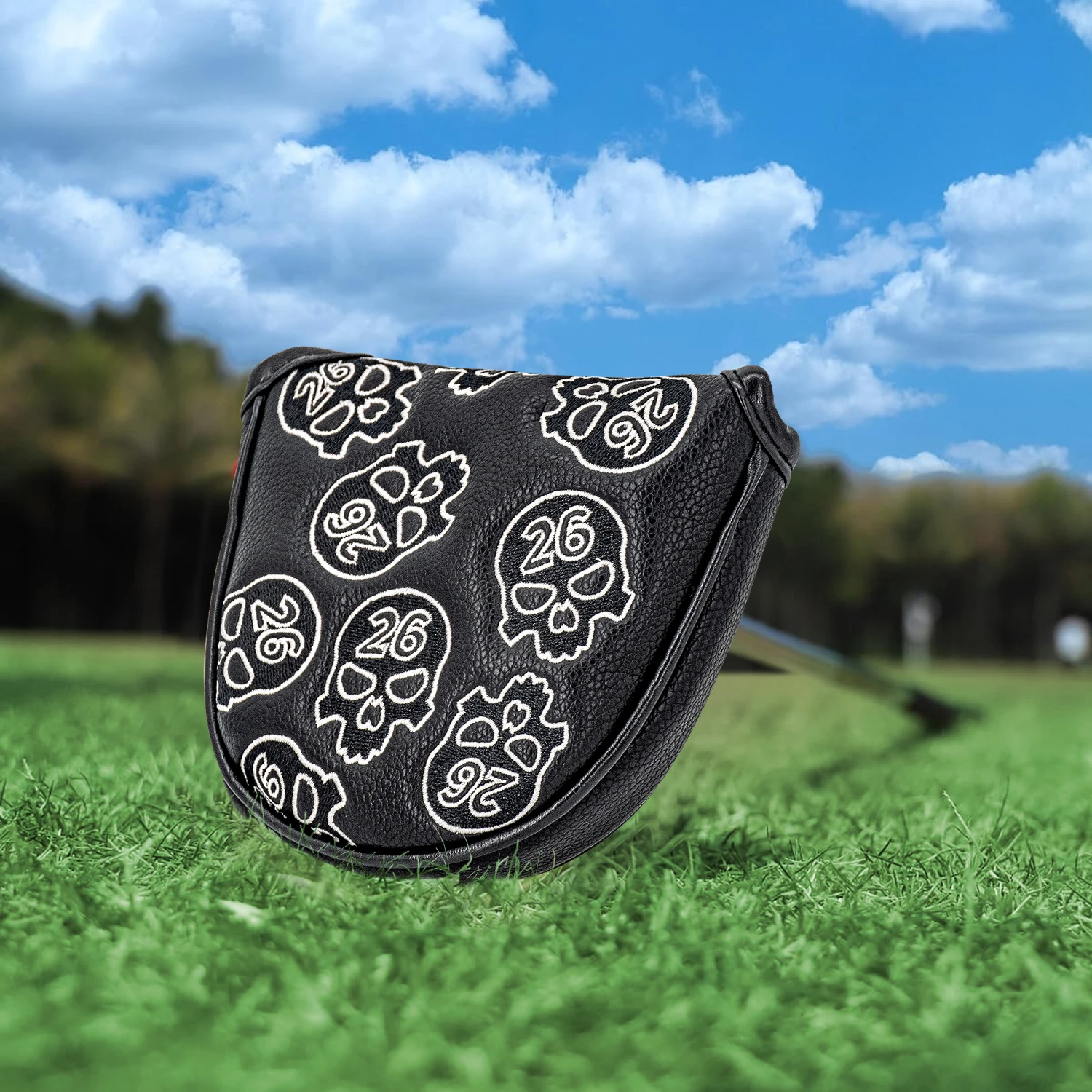 1PC Skull Pattern Golf Mallet Putter Cover, Semi-Circular Head Cover, PU Material, Compatible With Most Brands