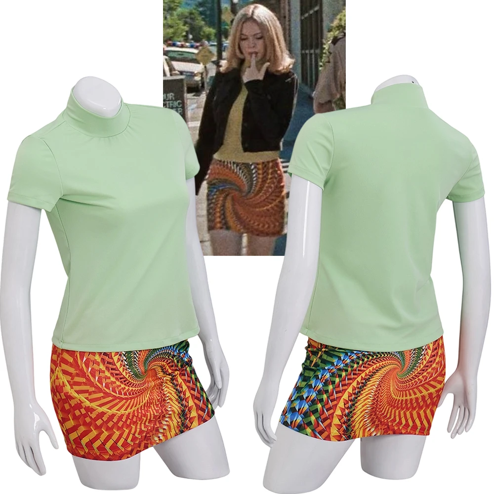 Disfraz de Cosplay de Película de Terror Tatum Riley para Mujer, Camiseta de Fantasía, Falda Deportiva con Espiral Arcoíris, Traje Deportivo de Halloween