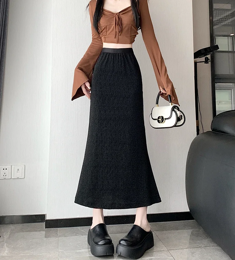 Chic Elegant Mermaid Skirt for Women Slim Fit Fishtail Skirt Fashion Midi Long Skirt Party Club