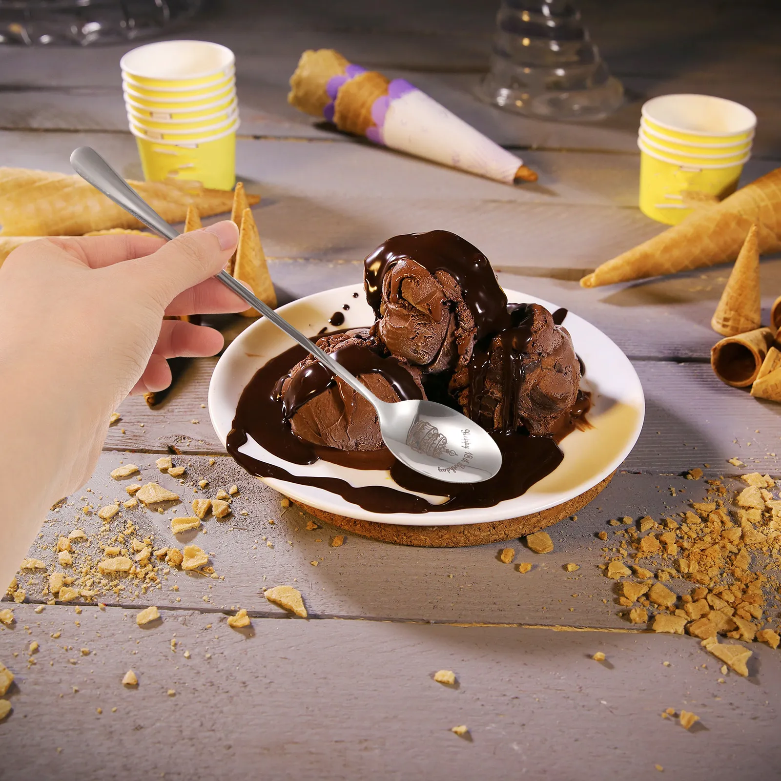 2 Pcs Funny Ice Cream Scoop Spoon Set – Stainless Steel Dessert Scoop for Birthday, Tea & Party