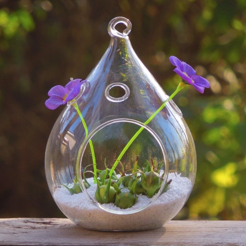 8pcs/pack 10*12cm Water Drop Glass Vase Home Decoration Succulents Terrarium Wedding Hanging Ornament Living Room Flower Ware