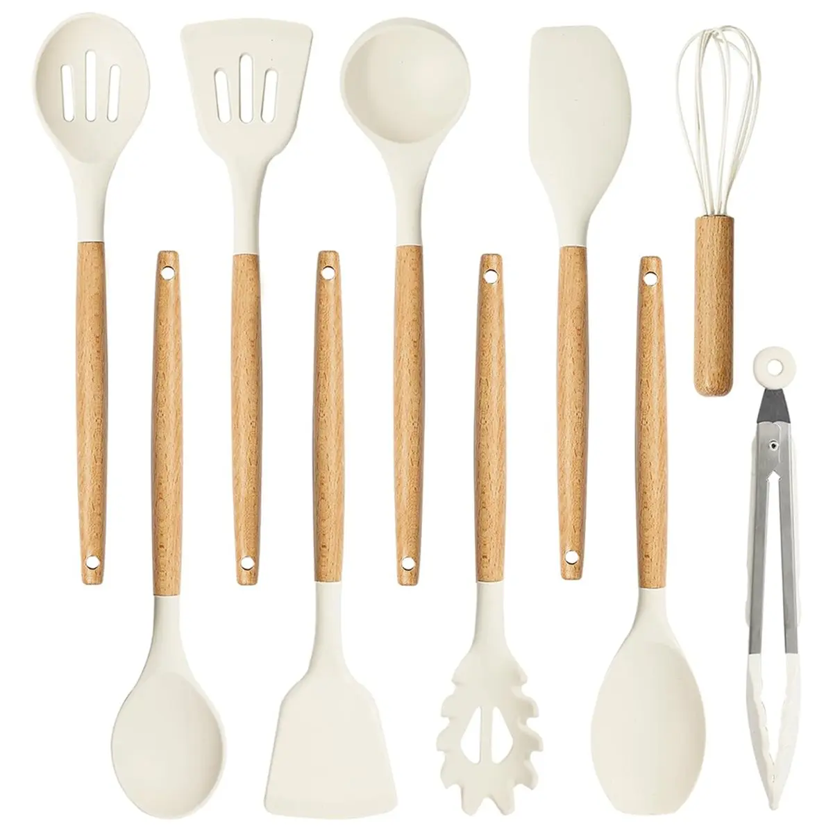 2026 Trend Silicone Cooking Utensils Set Kitchen Utensils Set 10 Pcs for Cooking Spatula Set with Wood Handles