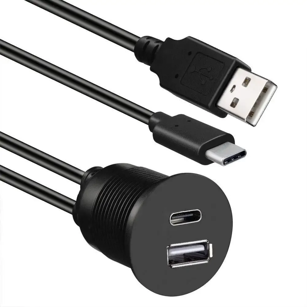 Waterproof USB C Adapter 3.1 type-c USB3.0 Female Extension Cable AUX Flush Mount Car Boat Mount Extension For Dashboard Panel