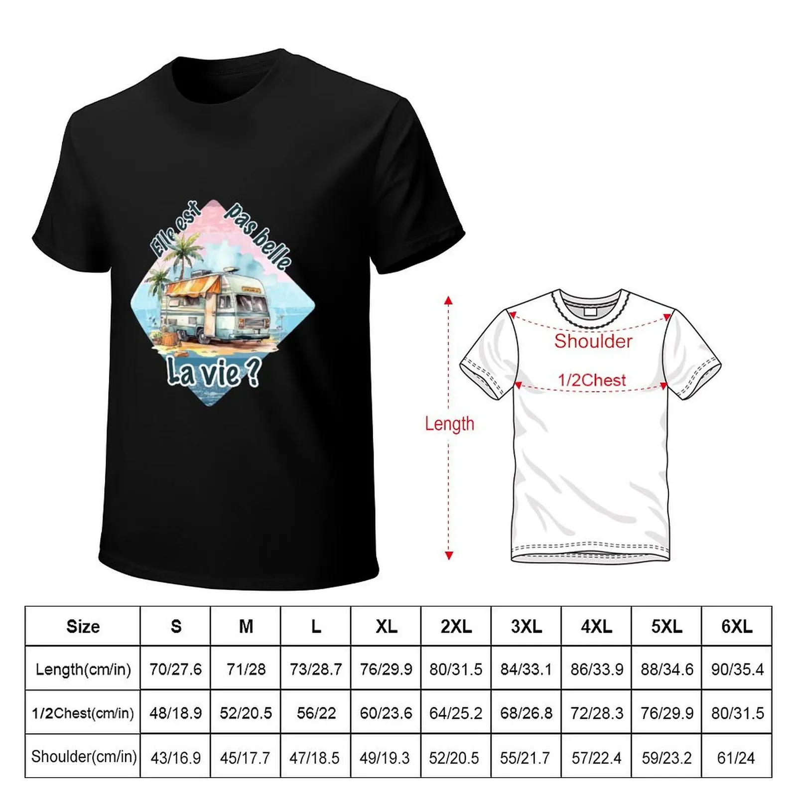 Motorhome life (VR-RV). Vintage design and inscription in French Isn't life beautiful? T-Shirt Breathable Basic Cotton T-Shirt