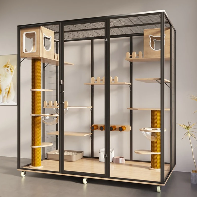 

Pet cabinet cat cage cat villa home panoramic glass house movable interior with wheels