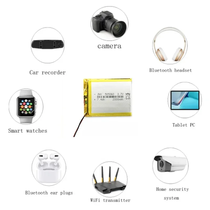 505060 3.7V 2000mAh 3.7V thermistor lithium polymer rechargeable battery for Bluetooth mobile phone PDA MID TV box GPS tablet