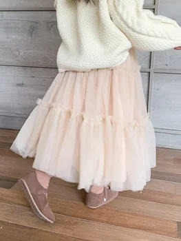 Girls Fluffy Mesh A-Line Skirt 6 Spring Girls' Skirts Children's Trendy Versatile Large Skirt Hem Gauze Skirts Medium And Small Girls Fluffy Mesh Half Skirt 6