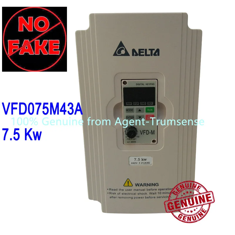

Delta Inverter 7.5KW VFD075M43A 3 Phase 380V to 460V Rated 18 A 100% New 7500W VFD Series Invertor Variable Speed AC Motor Drive