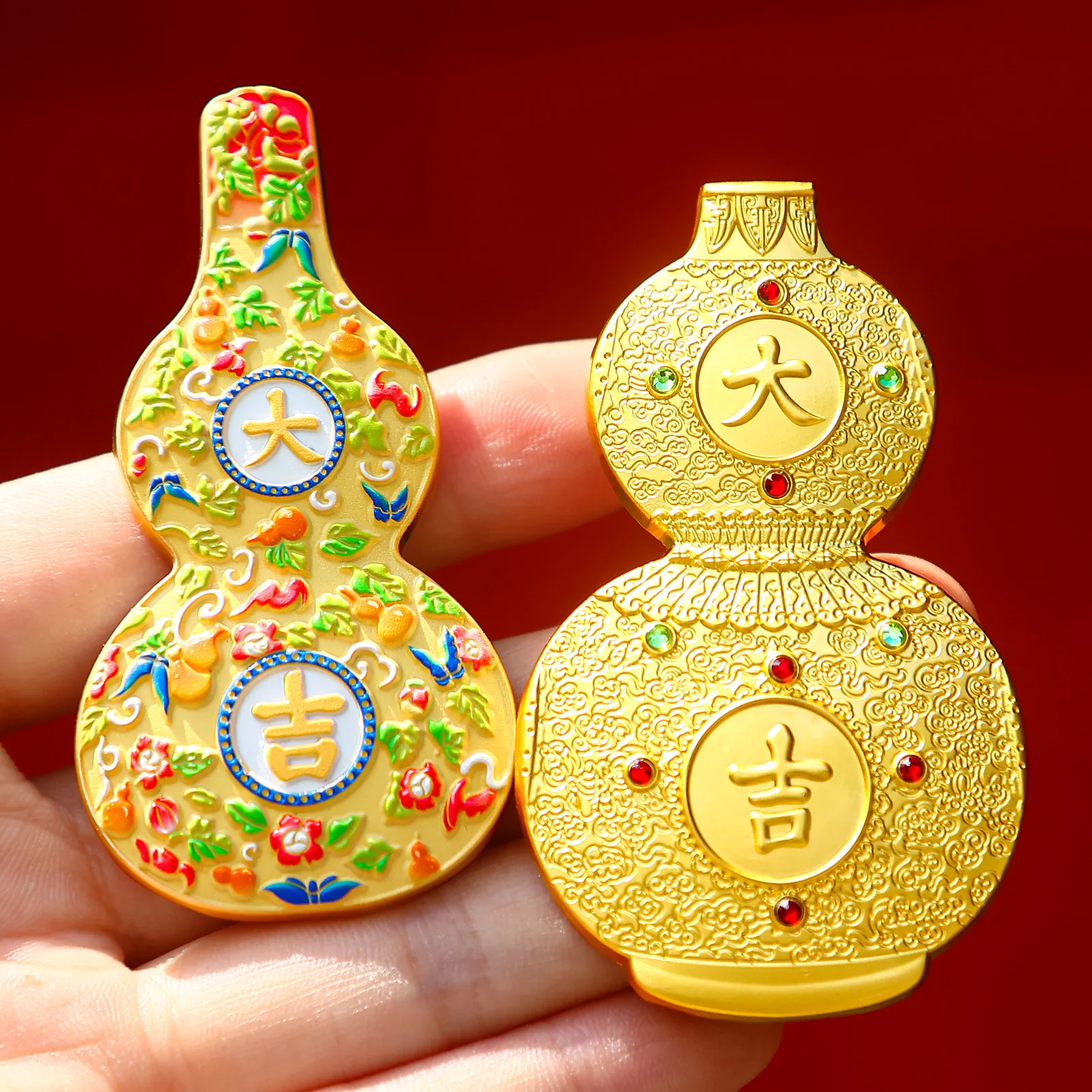 Eight-treasure Patterned Gourd Metal Refrigerator Stickers, Wealth-bringing Refrigerator Decoration Stickers, Small Gifts