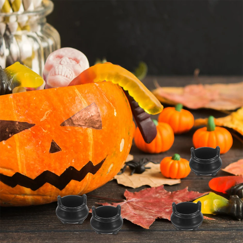 

48pcs Miniature Witch Cauldrons Halloween Micro Landscape Decorations Tiny Candy Buckets Black Mini Kettles Dollhouse Party