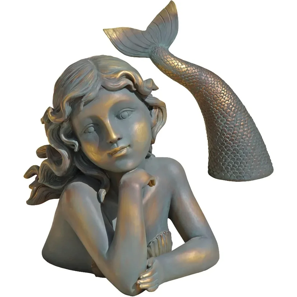 QL30330 Merissa Siren of The Sea Mermaid Garden Statue, Faux Verdigris Finish