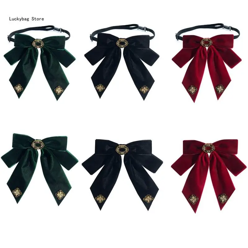

Women Retro Bow Tie Brooch Flower for Rhinestone Double Layer Bowknot Shirt Blouse Collar Pin Jewelry Neck