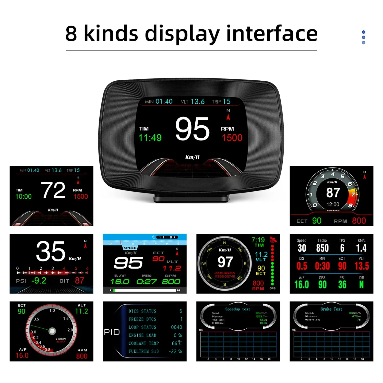 Compteur de vitesse GPS pour voiture, écran Hud LCD, interface 8, pression d'huile, rapport air-carburant, OBD2