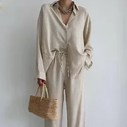 Casual Suit 2 Piece Sets Long Sleeve New Long Pant Sets Two Piece Set For Women Summer Pocket Loose Shirt Outfit Vintage Clothes