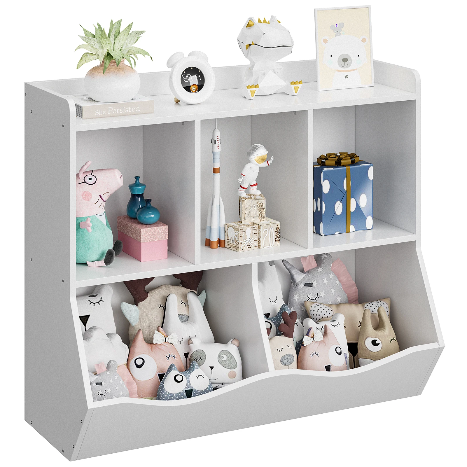 

White Toy Bookshelf and Bookcase, Multi Shelf with Cubby Organizer Cabinet for Storage Books and Toys,for Children Bedroom