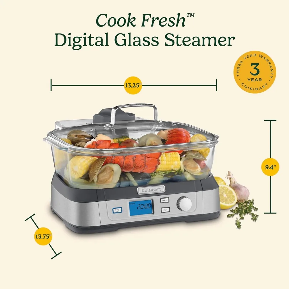 Aço inoxidável Cook Fresh Digital Glass Steamer, STM-1000, One Size