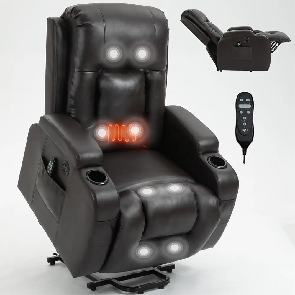 

40 Ergonomic Power Recliner Sofa with 8-Point Massage, Lumbar Heating, and USB Port for Living and Leisure Spaces in Brown