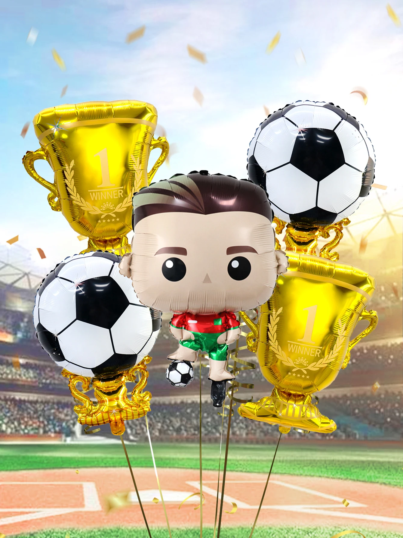 5-teiliges Fußball-Party-Ballon-Set, geeignet für Fußballspiele, Geburtstage, Fußball-Themenveranstaltungen, Foto-Requisiten und Sportpartys.