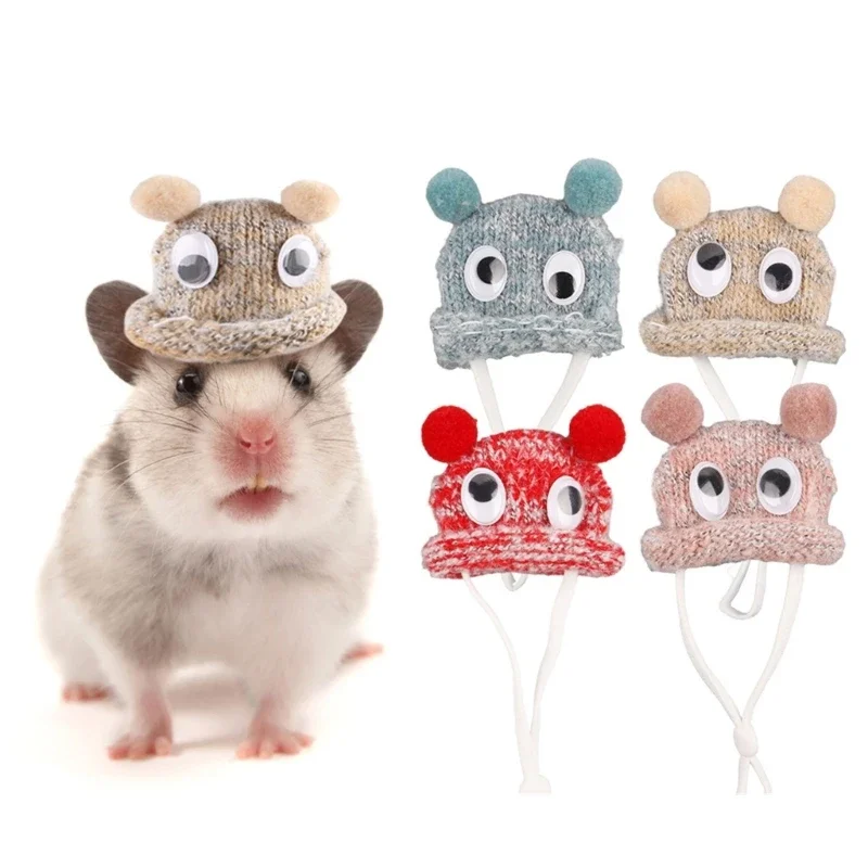 Knit Hamster Hat Guinea Pigs Hat with Adjustable Strap Lightweight Soft Comfortable Knitted Tiny Hat for Hamster Rabbit