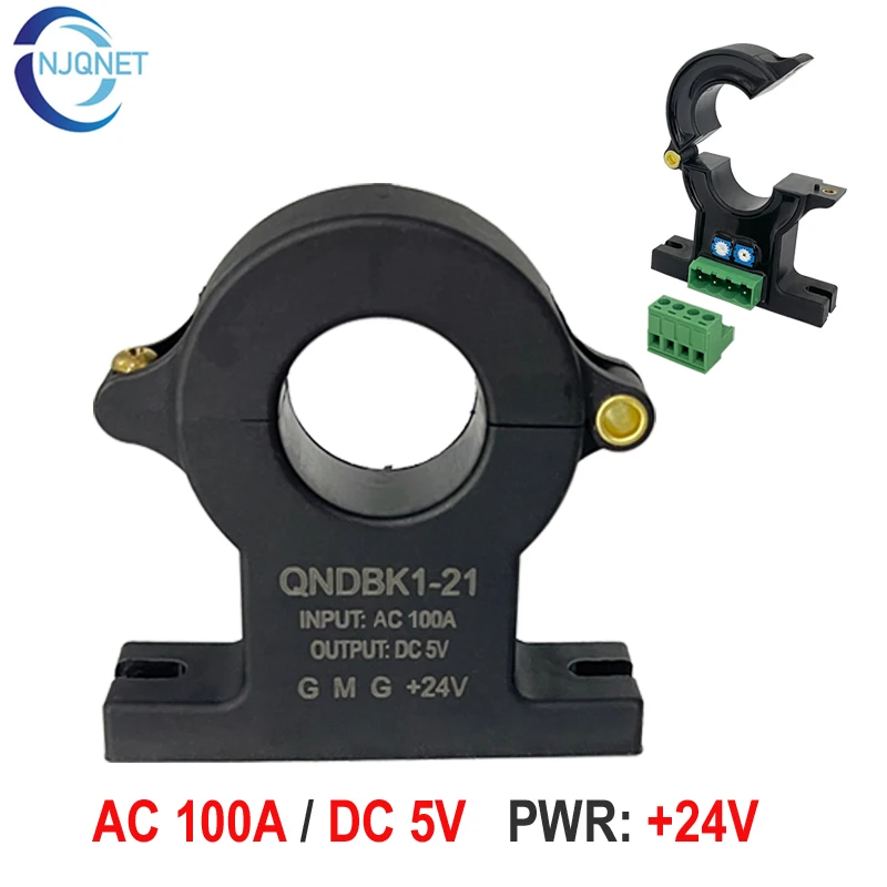 Transductor de corriente de núcleo dividido QNDBK1-21 Entrada AC 50A 100A 200A 300A Salida 5V 10V DC PWR + 24V ct sensor de corriente hall