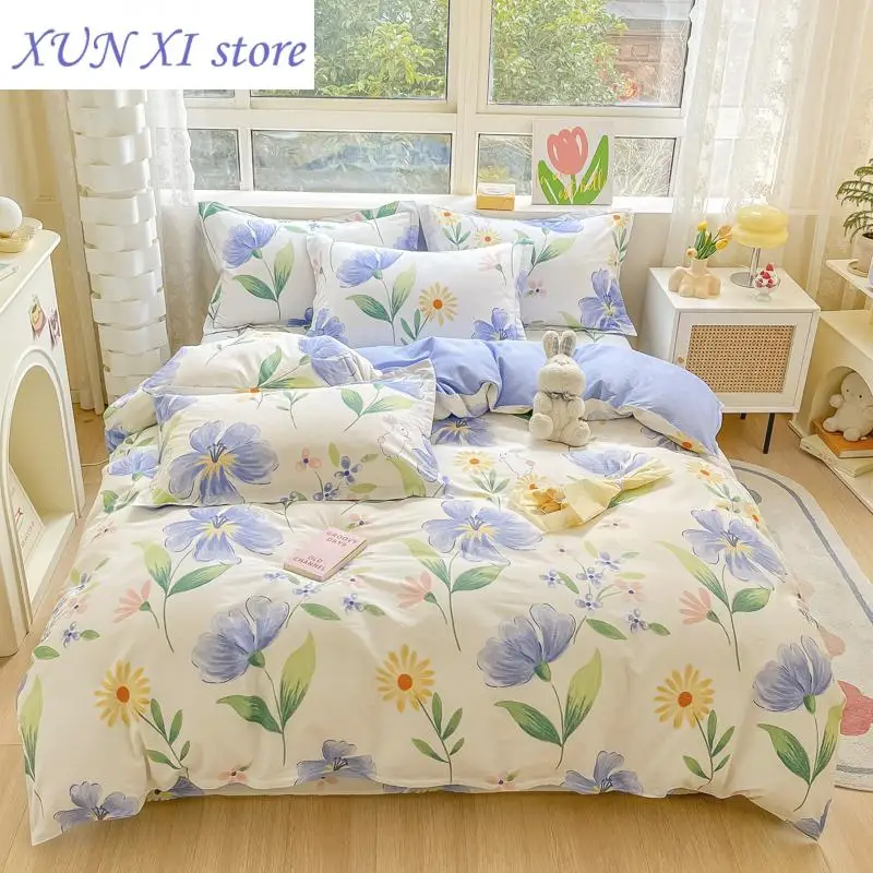 

New Pure Cotton Bedding Set Single/Full/Queen/King Size Bed Linen Sets Simple Style Bedsheets Set with Pillows Case