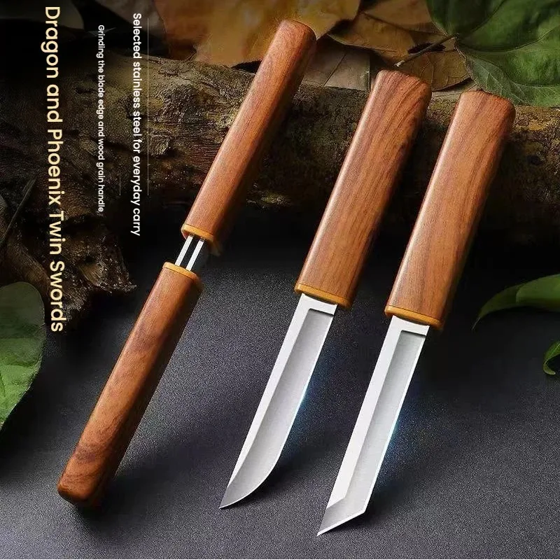 Image of Neues 2-in-1 Hochwertiges Doppelklingenmesser - Multifunktionales Obstmesser aus Stahl, Ultrascharf, Tragbares Kleines Messer für Obst und Kochen
