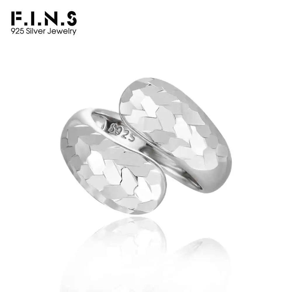 F.I.N.S Original Irregular Overlap S925 Sterling Silver Ring Women Uneven Open Adjustable Finger Fine Jewelry Prevent Allergy