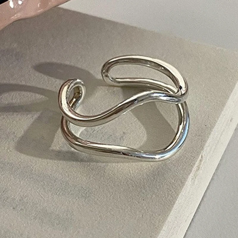 Women's 925 Sterling Silver Double Layer Geometry Ring