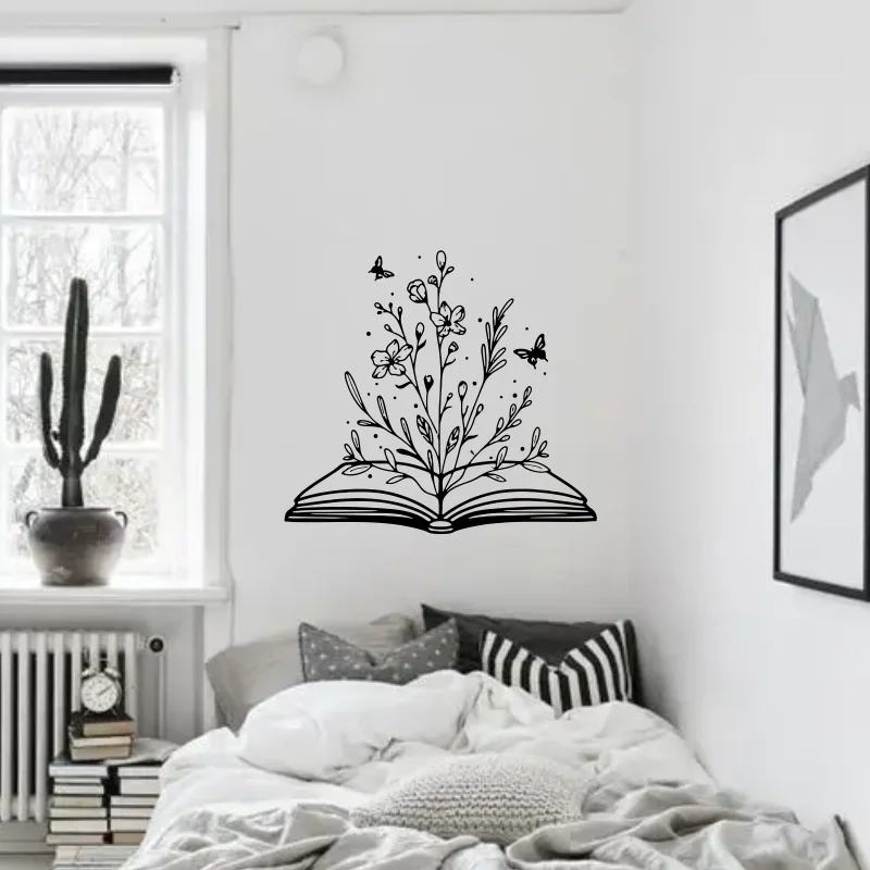 Reading Books Vinyl Wall Stickers Abstract Butterfly School Library Classroom Study Room Home Kid Room Decoration Wall Decal 383