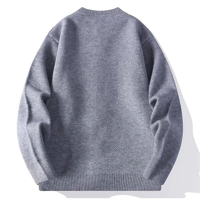 Autumn Winter Men's Crew Neck Knitted Cardigan Solid Color Warm Fashion Knit Sweatercoat Men Casual Loose Sweater Outerwear Man