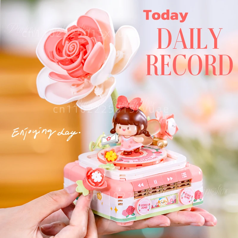 New Product Meat Sauce Building Block Flower Field Typewriter Gramophone Assemble Cute Toy Models Ornaments Girls Christmas Gift