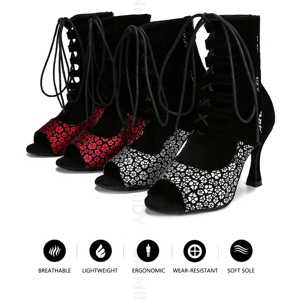 CINMIDY Party-Stiefel Damen Sexy Stilettos High Heels Ballsaal-Tanzschuhe Latein-Tanzschuhe Tango Pole Dance Stiefel Kubanischer Absatz – Detail 4