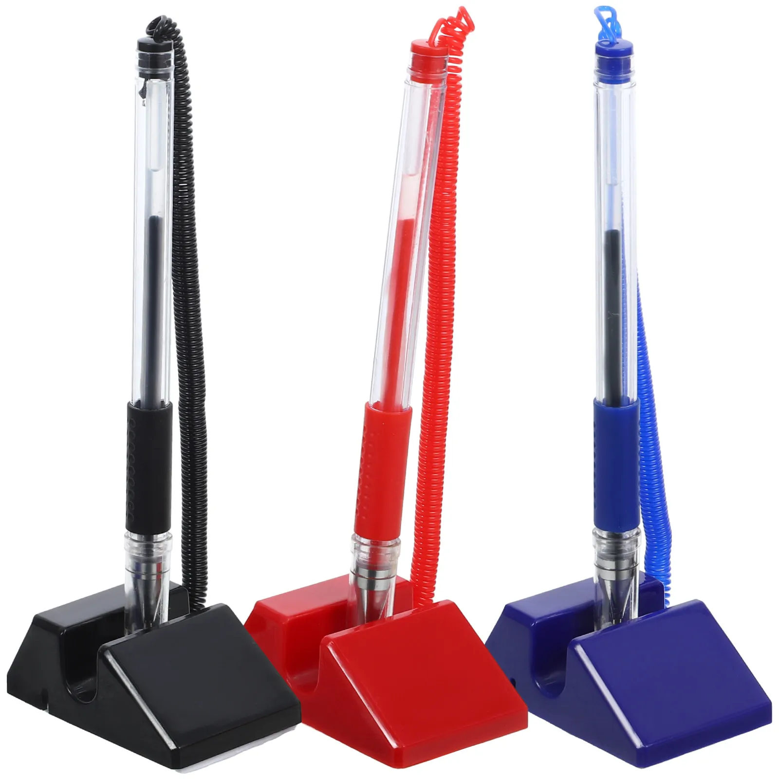 3Pcs Security Counter Pen with Stand Smooth Gel Ink Pen for Reception Desk Office Lobby Hotel Bank Tuition Center Anti Theft
