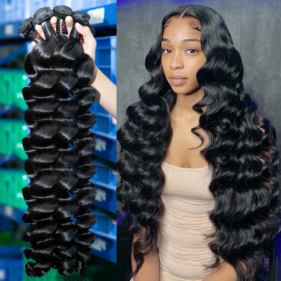 Loose Wave Indian Raw Virgin Unprocessed 100% Human Hair Water Curly Extensions 4 Bundles Deal ouble Weft Wholesale  30 34 Inch