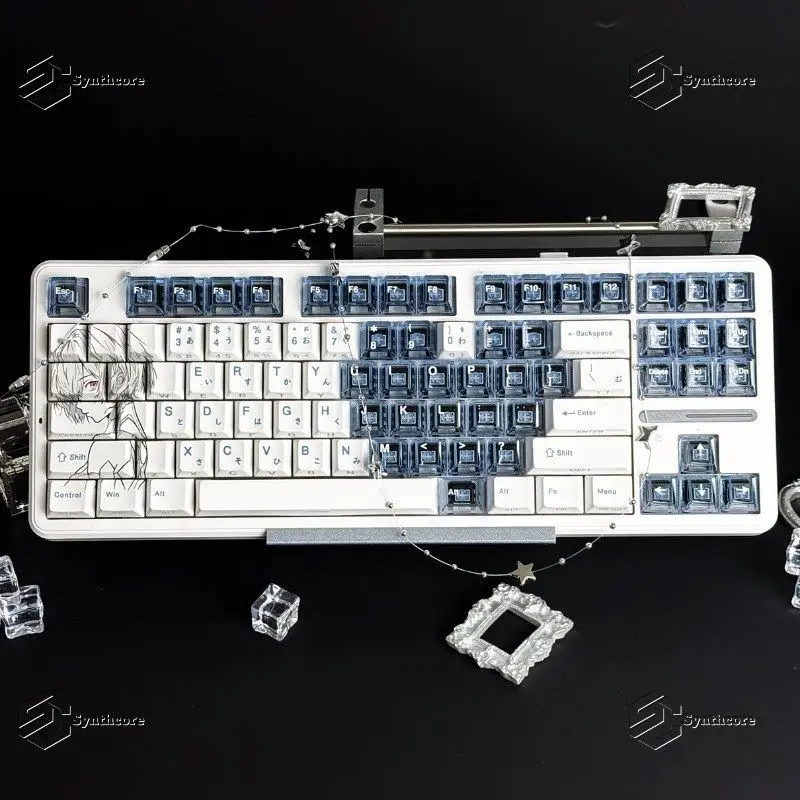 Anime Manga Heart Shape Keycaps Cherry Profile  Spelling Keycaps  Ice Crystal Blue Clear  MX Mechanical Keyboard Gaming Custom