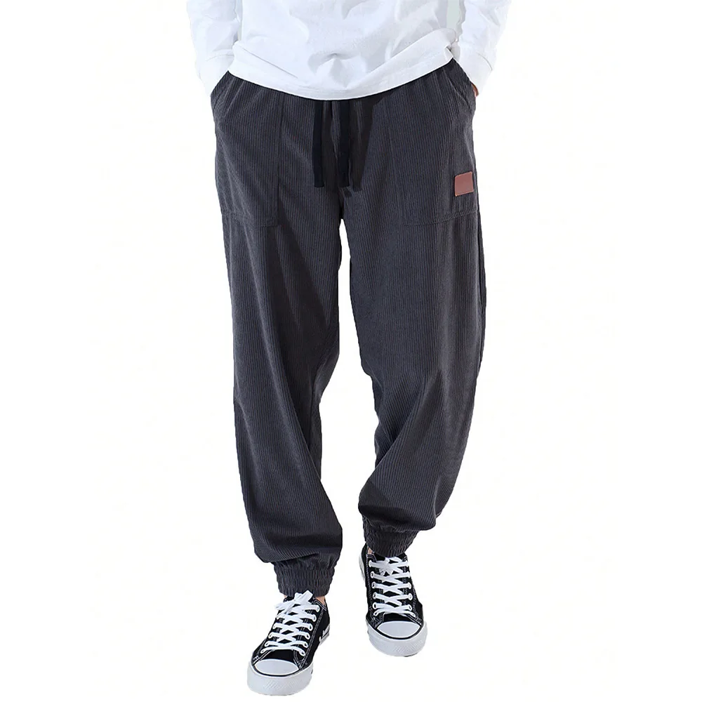 Men's Spring Autumn Casual Drawstring Elastic Waist Pants Vintage Versatile Sports Comfortable Loose Fit Jogger Pants