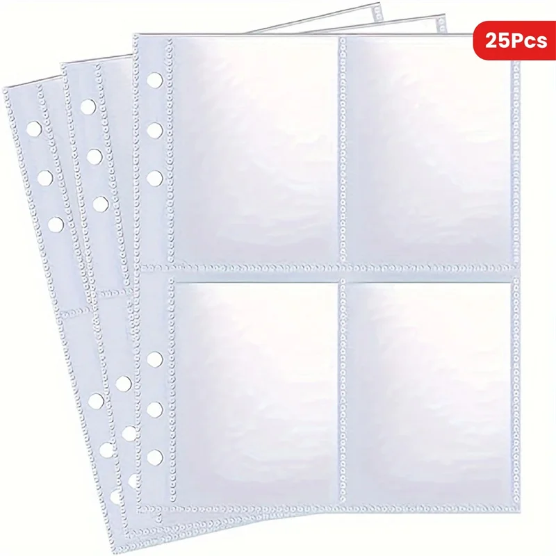 25/50pcs A5 Binder Photo Card Holders, 100/200 Pockets, Single-Sided 4-Pocket Design, Top Loading, Clear K-pop Membrane Cards