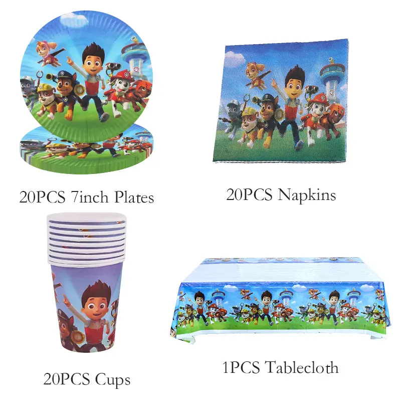 Paw Patrol Birthday Decoration Party Tableware Chase Dog Balloons Cartoon Canine Patrol Theme Cup Plate Party Supplies For Kids