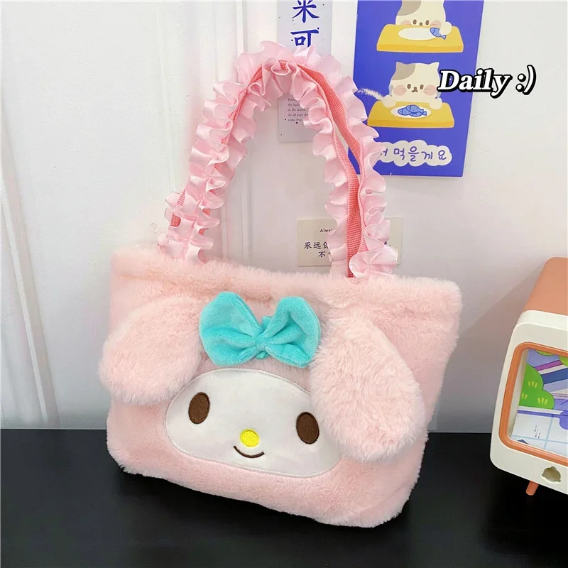 Hello Kitty Plush Bag Kawaii Anime Handbag Cinnamoroll Kuromi Melody Cartoon Soft Stuff Shoulder Cosmetic Bags Boy Girl Gifts