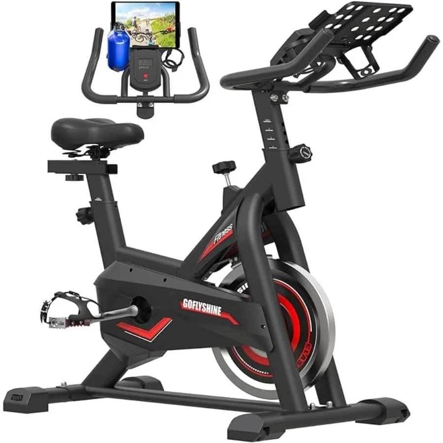 Indoor-Cycling-Bike für Cardio-Workout zu Hause mit LCD-Monitor-Halterung, Geräuscharmem Riemenantrieb, Trainingsfahrrad in Schwarz mit Robustem Stahlrahmen