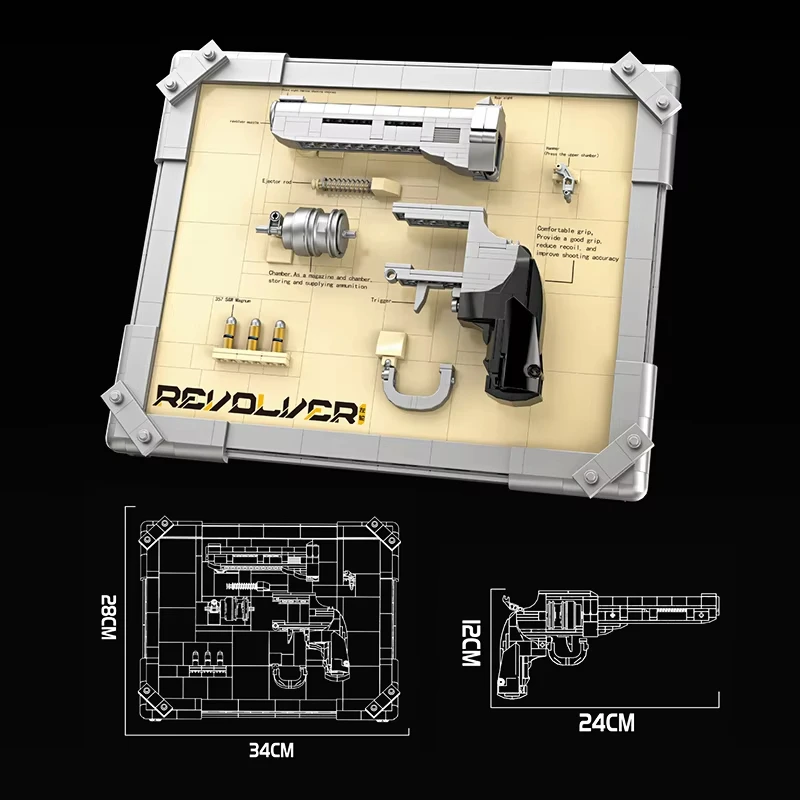 Klasyczne klocki konstrukcyjne Revolver Duo: modele Colt i Western Revolver, szczegółowy zestaw kolekcjonerski dla dorosłych entuzjastów.