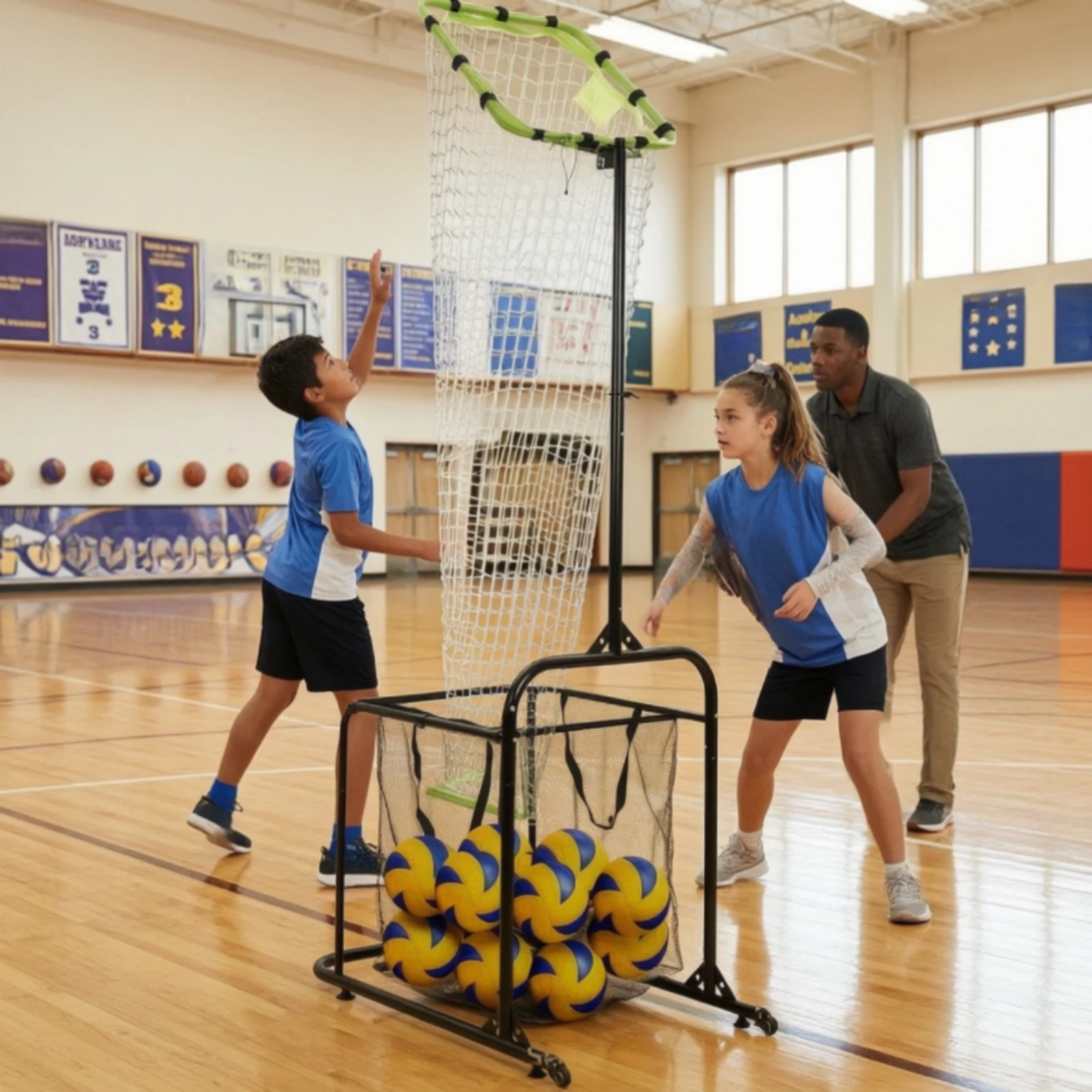 aide-d'entrainement-pour-le-lanceur-de-volley-ball-avec-sac-de-recuperation-de-balles-filet-de-cible-mobile-pour-l'entrainement-de-volley-ball-durable-pour-l'interieur