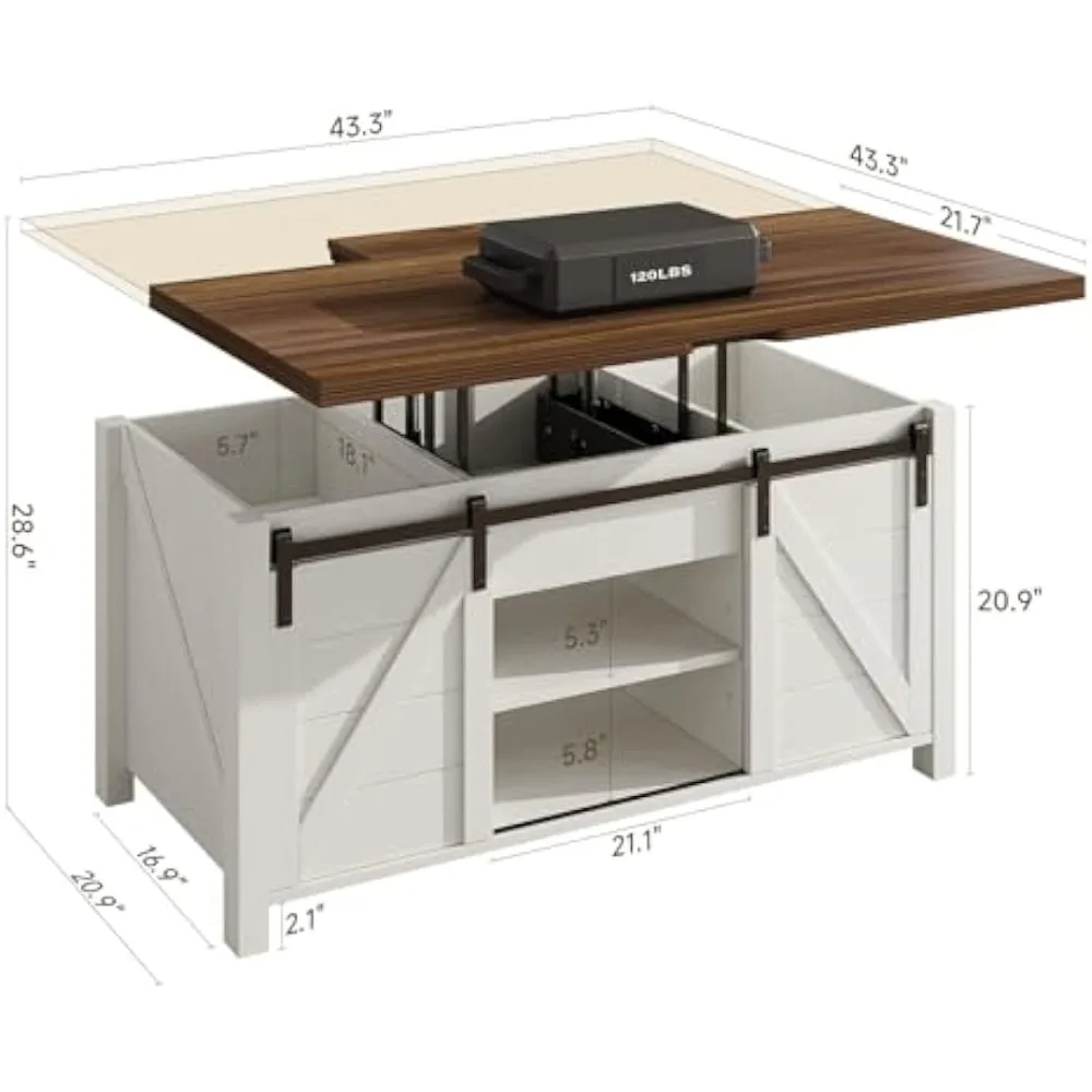 Farmhouse Lift Top Coffee Table with Sliding Barn Door,Rustic Center Table with Hidden Storage Compartment,Storage Coffee Table