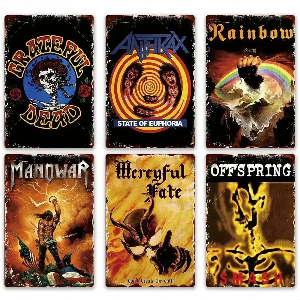 لافتة معدنية لفرقة الروك العتيقة - ملصق لوحة من الألومنيوم، ديكور حائط قديم لمرآب بار الكهف للرجال