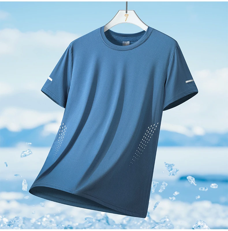 CHRLCK Herren-Lauf-T-Shirts, schnell trocknend, atmungsaktiv, zum Wandern, Angeln, weiche Elastizität, Outdoor-Sport, kurzes Hemd, Sommer – Detail 14